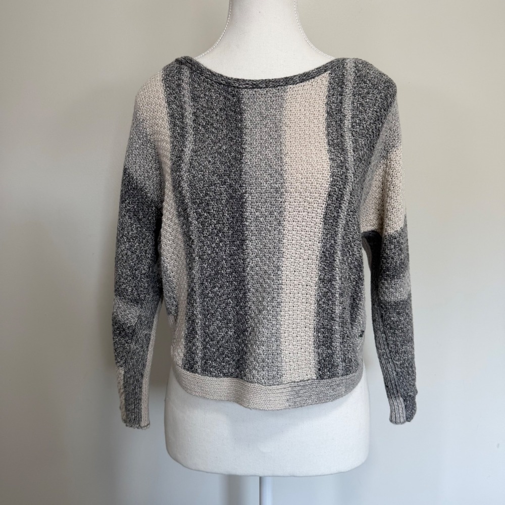 Monk & Lou Vertical Stripe Chunky Knit Sweater Size S Grey Boho Coastal Grandma
